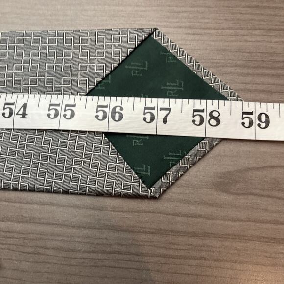3 for $25-Lauren Ralph Lauren Gray Geometric Silk "Green Label" Designer Tie - Picture 7 of 8
